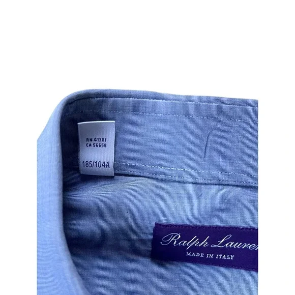 Ralph Lauren Purple Label Dress Shirt‎ Long Sleeve Blue Cotton Blend, Size 17